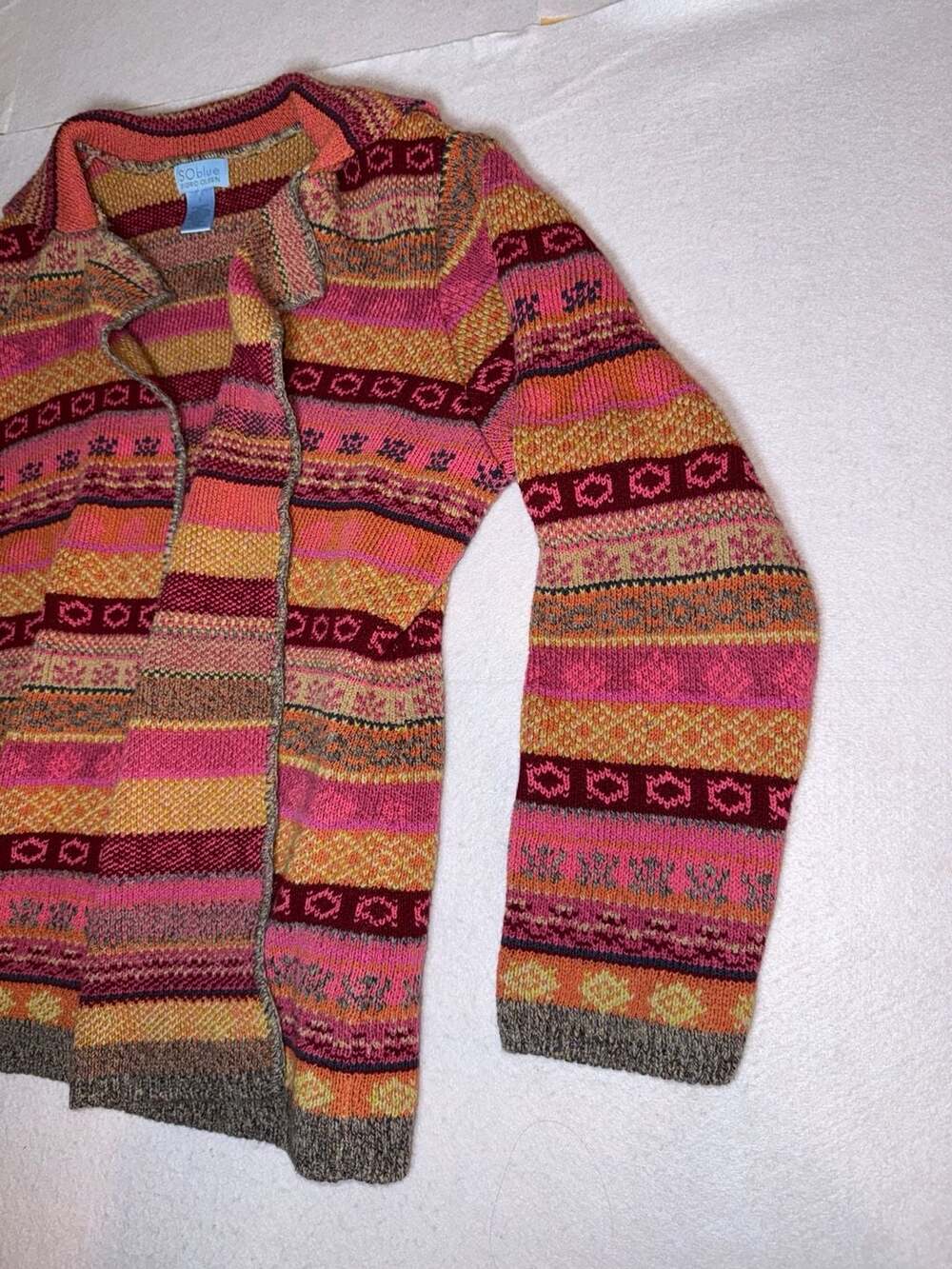 Sigrid Olsen SOblue Women's Colorful Fair Isle Pattern Knit Cardigan Sweater Siz - Picture 2 of 9